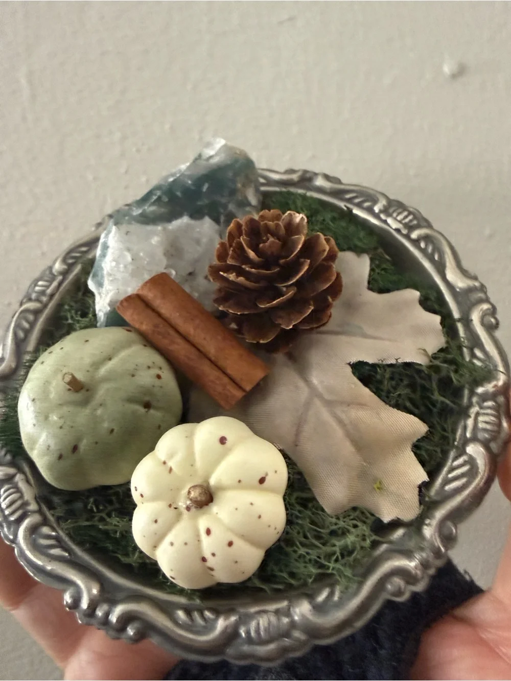 Decorative Mini Pumpkin Tray Accent in Sage and Cream - Home Accents
